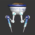 Innovative Tableware Set With Blue White Patterned Bowl Roasted Chicken And Mechanical Legs Support