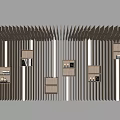 Modern Wooden Wavy Partition Design With Display Shelves And White Columns
