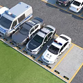 Parking Lot With Multiple Police Cars White Van Yellow Lines And Green Grass