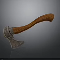 Handcrafted Axe Weapon With Carved Wooden Handle And Intricate Metal Head Design