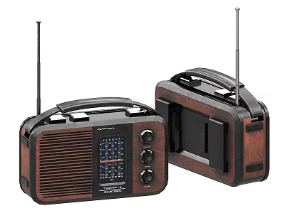 Two Portable Daily Use Radios with Wooden Exterior Antennas Control Knobs and Digital 3d model