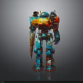 Vibrant Colorful Robot Figure With Blue Orange Red Armor And Mechanical Arms