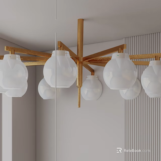 Modern Golden Frame Chandelier With Multiple White Spherical Shades For Contemporary Interior Design 3d model 