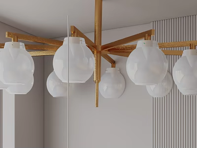 Modern Golden Frame Chandelier With Multiple White Spherical Shades For Contemporary Interior Design 3d model