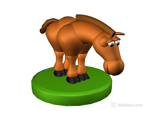 Small Brown Horse Shaped Doll Toy Standing on Green Circular Base 3d model 
