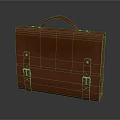 Classic Brown Leather Briefcase With Hand Strap And Metal Buckles Design
