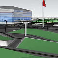 Modern Transportation Hub Design With Roads Green Belts And Surrounding Buildings