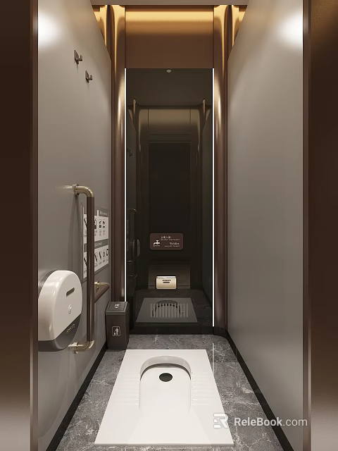 Public Toilet Interior With Dark Design Accessible Grab Bar And Paper Towel Dispenser 3d model 