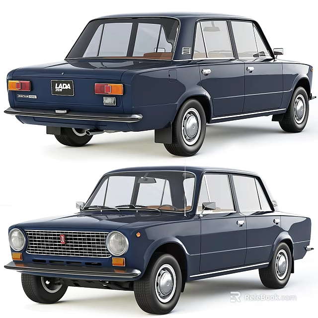 Dark Blue Classic Sedan With Retro Design Front And Rear Views 3d model 