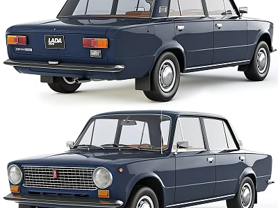 Dark Blue Classic Sedan With Retro Design Front And Rear Views 3d model