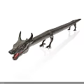 3D Mythical Dragon With Long Body Sharp Teeth Horns Open Mouth And Claws
