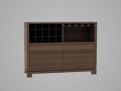 Wooden Wine Cabinet With Grid Wine Rack And Double Doors Modern Minimalist Home Bar Use 3d model