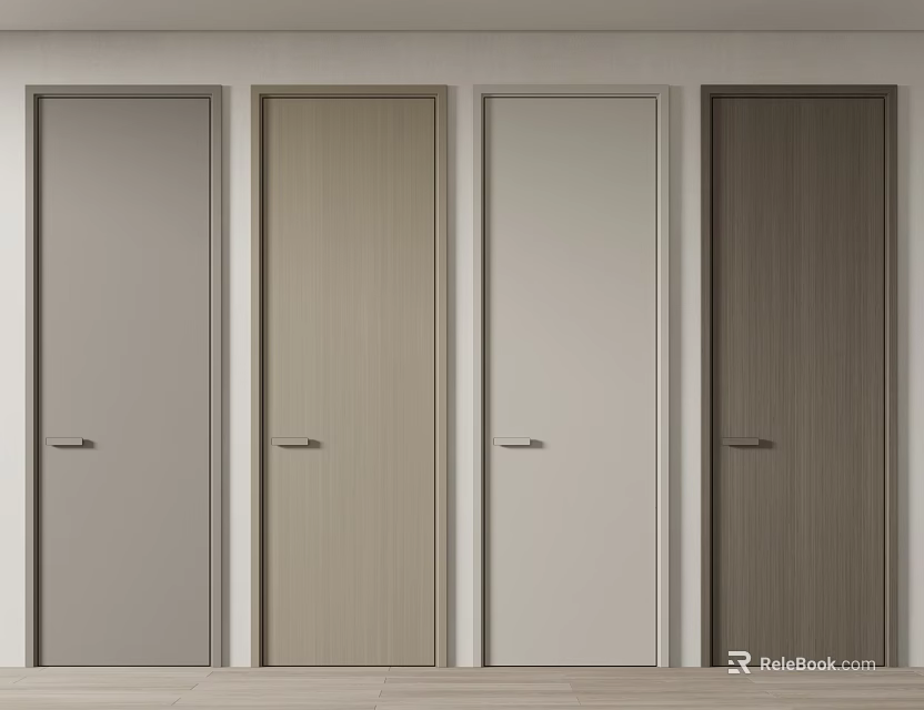 Modern Hinged Doors In Different Colors And Wood Grain Designs For Home Interior Use 3d model 