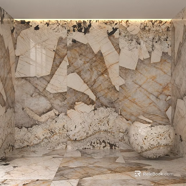 Marble Decorative Component In Interior Space With Irregular Patterned Walls And Floor 3d model 