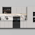 Modern Kitchen Interior Featuring Cabinets Appliances And Stainless Steel Cookware On Marble Countertop