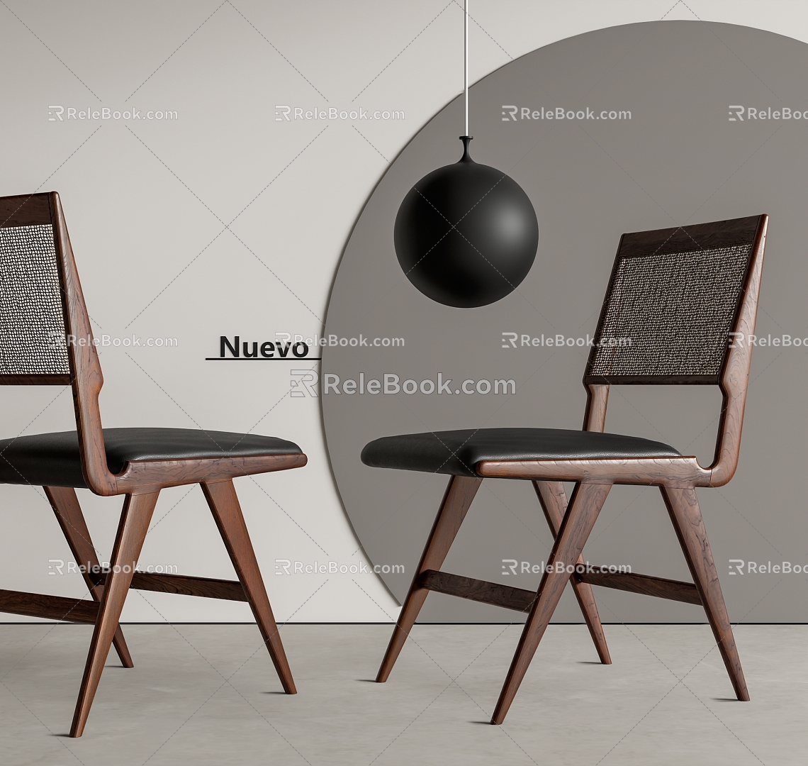 Middle Aged Rattan Dining Chair 3d model