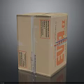 Cardboard Carton Box With Sealing Tape And Printed Labels On Surface