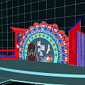 Red Arches Photo Spot With Decorative Backdrop Cartoon Characters Reflective Floor And Black Grid Wall