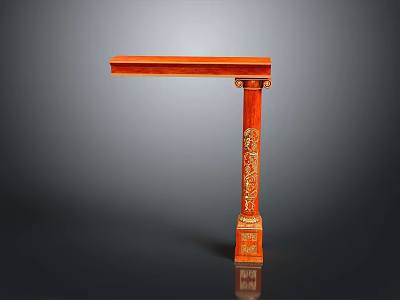 Scenic View of Traditional Chinese Carved Red Pillar with Intricate Patterns and Gray Backdrop 3d model