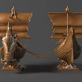 Bronze Viking Ship Sculpture With Decorative Mast Intricate Carvings And Wave Base