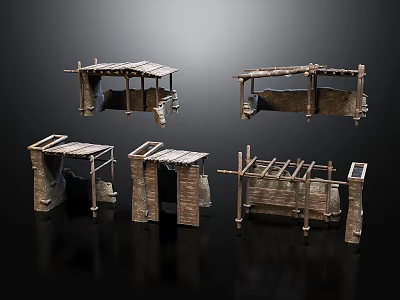 Multiple Wooden Canopy Models With Different Structural Designs And Frame Styles 3d model