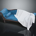 Blue Classic Sofa With Carved Wooden Legs Decorative Pillow And White Blanket
