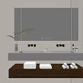 Modern Bathroom Vanity Cabinet With Double Sink Mirror And Folded Towels