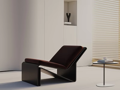 Sleek Brown Velvet Leisure Chair With Black Frame And Side Table In Modern Minimalist Space 3d model