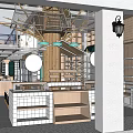 Modern Supermarket Department Store Interior With Wooden Shelves And Display Counters