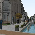 Traditional Commercial Street Featuring Waterfront Plaza Pedestrian Areas And Classic Buildings