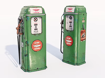 Vintage Green Public Facility Gas Pumps With Standard Oil Logo And Retro Design 3d model