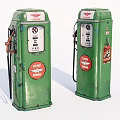 Vintage Green Public Facility Gas Pumps With Standard Oil Logo And Retro Design