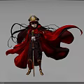 Anime Style Character Costume With Red Flowing Cape Ornate Hat And Decorative Staff