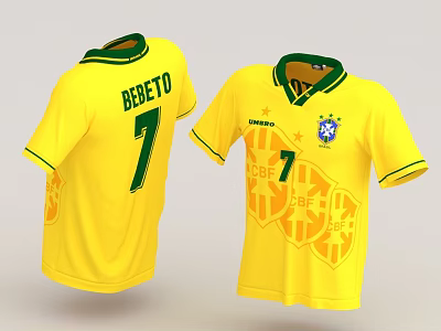 Yellow Brazil National Team Soccer Jersey With Name Number And Team Badge Design 3d model