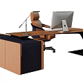 Modern Curved Office Desk With Computer Monitor Lamp And Ergonomic Chair