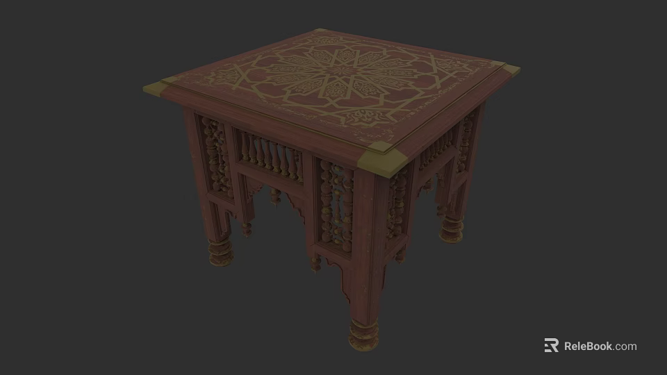 Ornate Wooden Square Dining Table Set With Intricate Carved Patterns And Detailed Legs 3d model 
