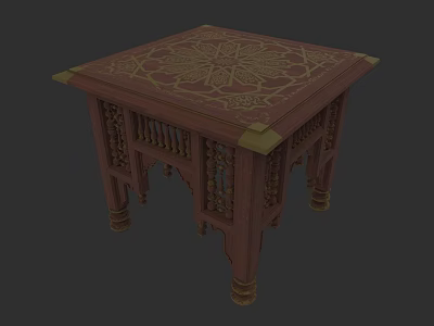 Ornate Wooden Square Dining Table Set With Intricate Carved Patterns And Detailed Legs 3d model
