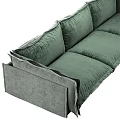 Green Velvet Three Seater Sofa With Modern Design And Comfortable Cushions And Metal Legs