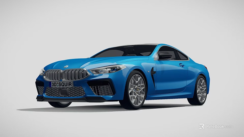 Blue BMW M8 Coupe With Black Roof Sporty Design And Alloy Wheels 3d model 