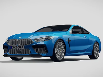 Blue BMW M8 Coupe With Black Roof Sporty Design And Alloy Wheels 3d model