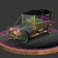 Vintage Classic Car with Black Top on Circular Display Platform with Stone Tiles and Grass