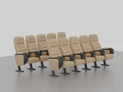 Beige Seats With Black Armrests And Bases Neatly Arranged On Gray Floor Against White Wall 3d model