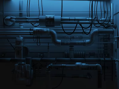 Building Structural Components Featuring Metal Pipes Wiring Valves And Piping Systems 3d model