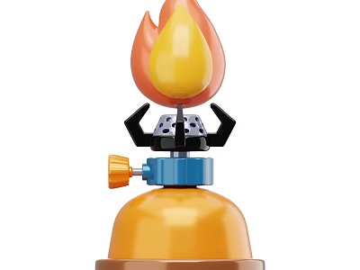 Mini Gas Burner With Orange Flame Black Stand Blue Knob And Yellow Base 3d model