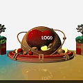 Creative LOGO Display With Red Sphere Gift Boxes And Balloons On Decorative Base