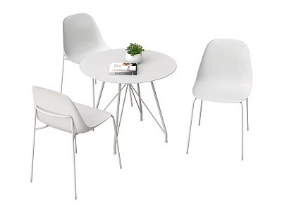 Modern White Dining Table Set With Round Table Three Chairs Potted Plant And Magazine 3d model