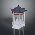 Traditional Gazebo With White Columns Blue Roof Red Accents Steps And Railing