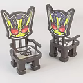 Cute Children's Chairs With Mask Like Backrest Dark Brown Frame And Colorful Cartoon Patterns