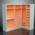 Open Corner Wardrobe Design Light Exterior Orange Interior Hanging Rods Drawers Shelves