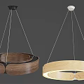 Modern Wooden Chandeliers With Circular Design In Dark And Light Wood Tones Suspended By Wires